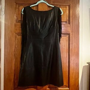 Vegan Leather Form Fitting Dress with Fringe Detail